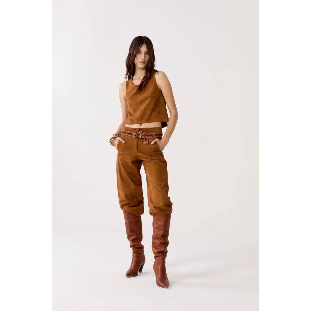 NEW LANHTROPY avery goat suede pants in tan
